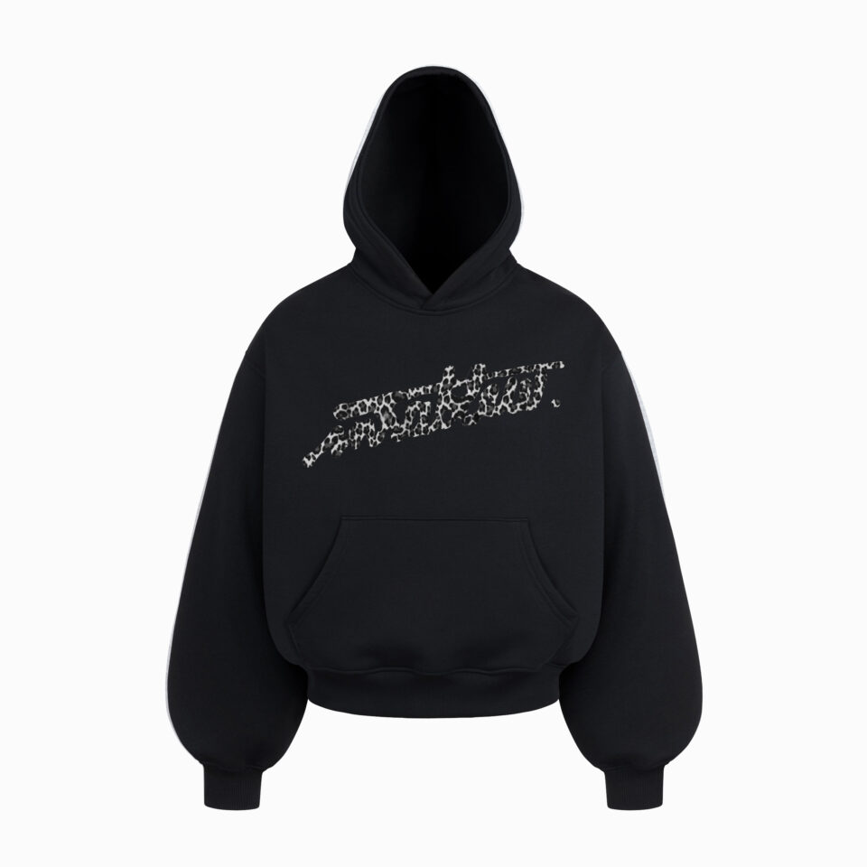 GRAFFITI SILVER SAFARI BOXY HOODIE (BLACK)